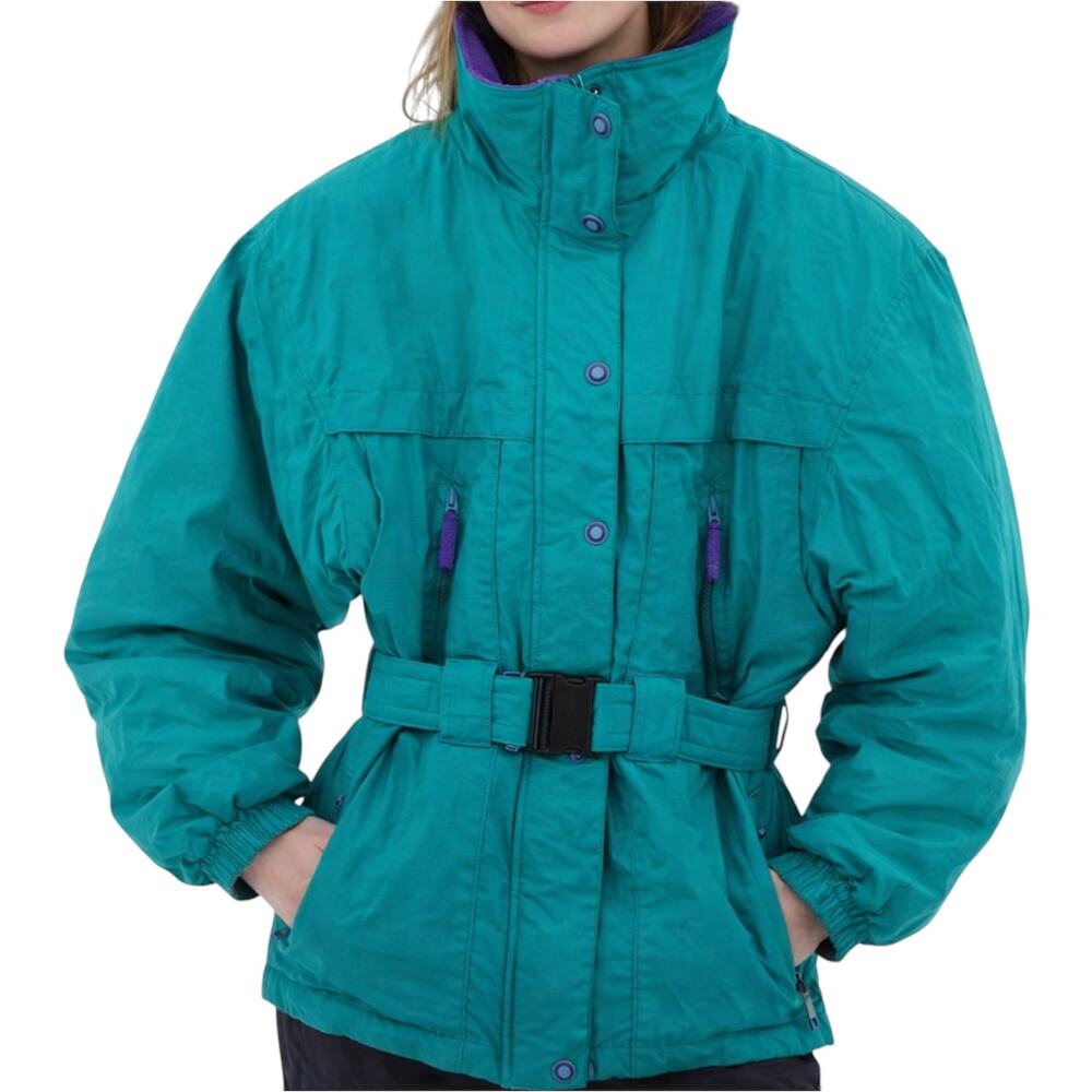 Vintage Edelweiss Skiwear Jacket 90s Belted Outdoor Green Purple Medium